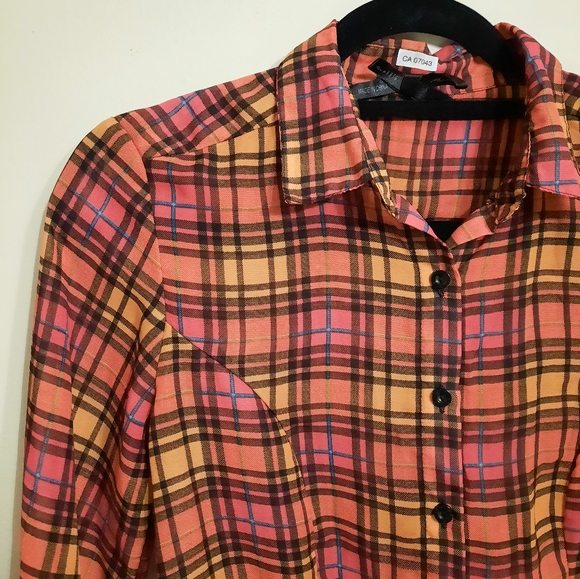 Button Down Tie-Front Plaid Shirt Blouse Size S - Picture 2 of 7